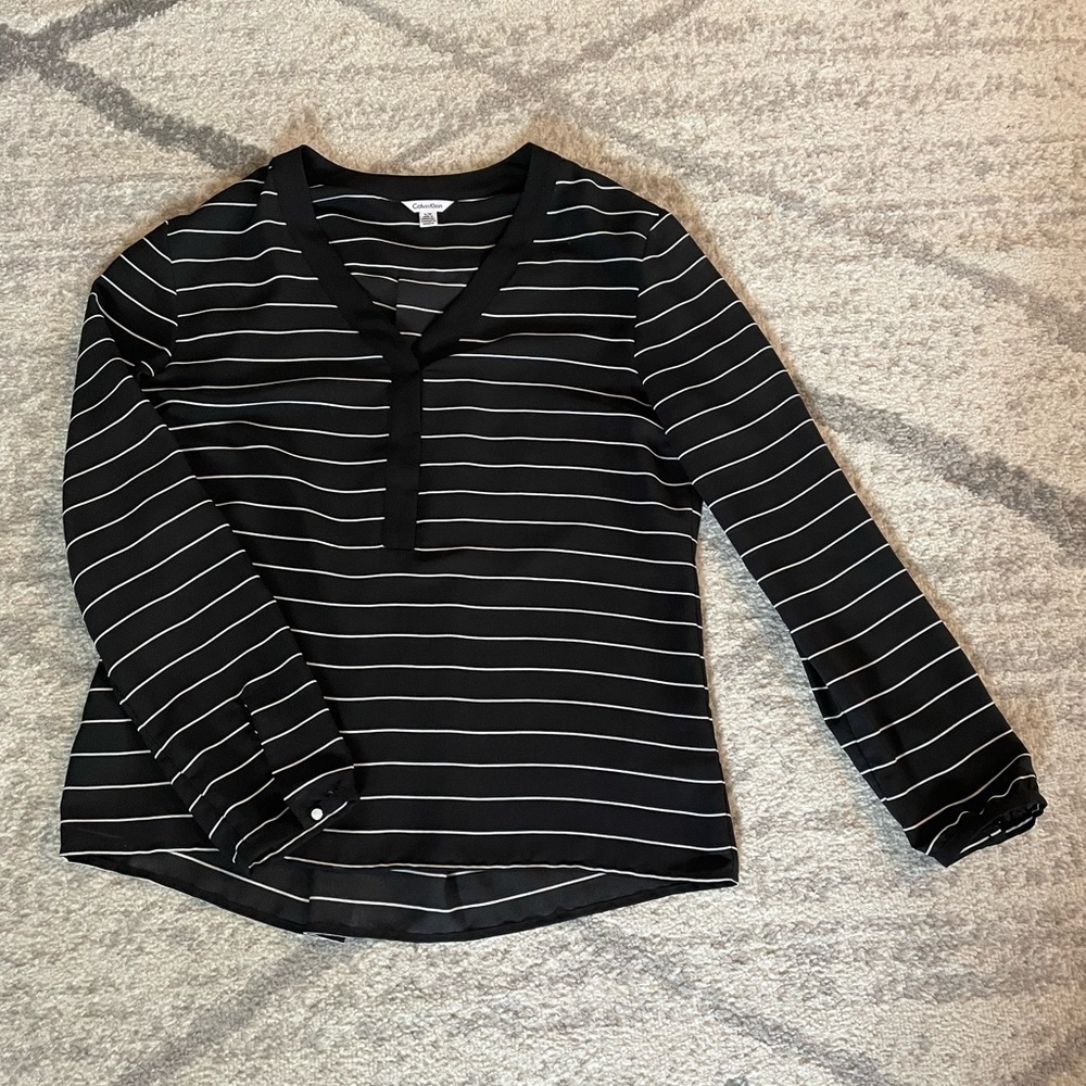 Calvin Klein Black and White V Neck Long Sleeve